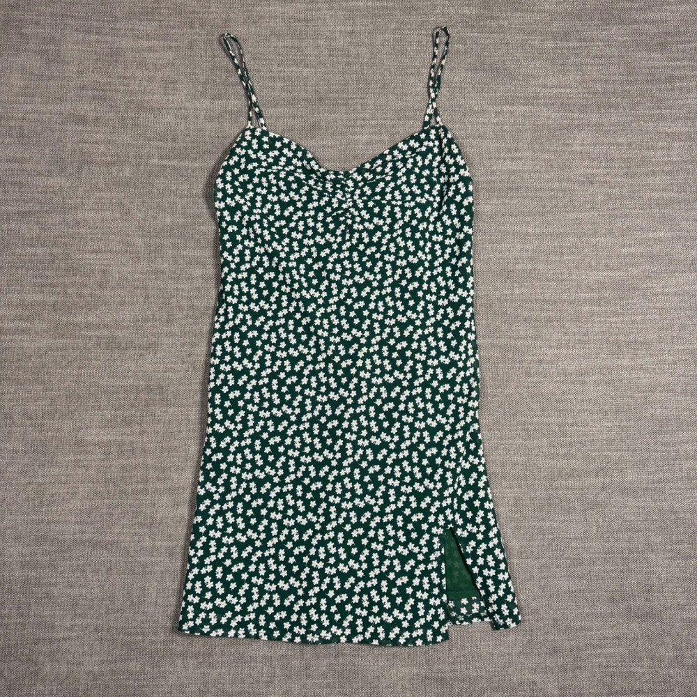 Princess Polly‎ Green Floral Mini Dress Side Slit Spaghetti Strap Women's 4